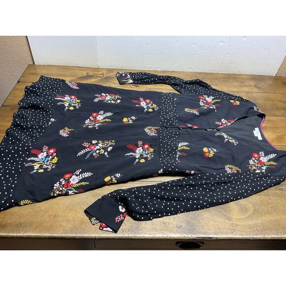 Boden Polka Dot Floral Black Ivy Boho Midi Dress US 14R - Picture 5 of 10